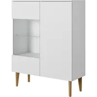 PAWS MÖBEL BERGEN Schrank, Kommode mit Glasfront, Glastürschrank, 100x123x37, Weiss Holzbeine, skandinavischer Stil