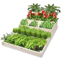 Sonstiges Hochbeet quadratisch Kräuterbeet Hochbeet für Garten Frühbeet Gartenbeet Pflanzenbeet Stufenbeet Blumentreppe 4-stufig 120x120x40 cm