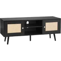StarTech.com Rattan-TV-Ständer - Boho-TV-Schrank für 140 cm Fernseher - Retro-TV-Konsole mit verstellbaren Regalen & 2 Türen - Schwarz - für Wohnzimmer & Medienraum