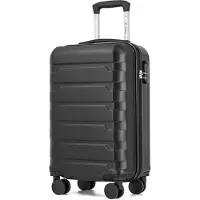 YONSLY Koffer Trolley Reisekoffer Suitcase, Rollkoffer Handgepäck ,mit 4 Rollen360°, Hartschalenreisekoffer, Zahlenschloss, Weicher Gummigriff(M, Schwarz)