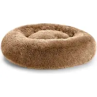 POOM Hundebett SD – Flauschiges Donut-Kissen aus langem Plüsch, waschbares Katzen- und Hundebett in verschiedenen Größen (XL ?110cm, Braun)