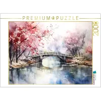 CALVENDO Puzzle – Brücke unter blühenden Bäumen | 2000 Teile, fertige Größe: 90 x 67 cm | Fotopuzzle für entspannte Stunden