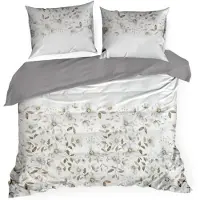 Eurofirany | Bettgarnitur - Bettwäsche - Bettbezug Set - 220 x 200 cm - beige - weiß - 100% Baumwolle - Kissenbezug - geblümt