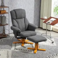 Sweiko Verstellbarer Sessel mit Fußhocker mit hoher Lehne und Holzrahmen für Wohnzimmer, Schlafzimmer, Dunkelgrau