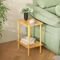 Sonstiges Beistelltisch Holz 2 Tier 40x30x52cm Stauraum Wohnzimmer Schlafzimmer Natur