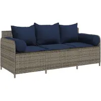 Syfax Gartensofa mit Kissen 3-Sitzer Grau Poly Rattan