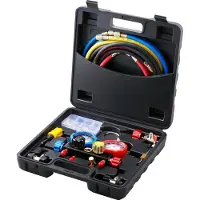 Zerbaco Kältemittel Manometer 4-Wege Auto Kältemittel Verteiler Messgeräteset, R134A-R12-R410A-R22 AC 4 Stk. 5 Fuß Ladeschläuche Kältemittel Manifold Messgerät AC-Diagnosewerkzeuge Autoklimaanlagen