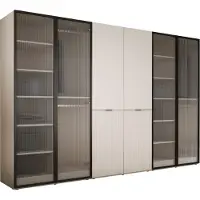 3Xeliving Kleiderschrank, Sandbeige / klares Glas, 3 x 100 x 200 x 51 cm