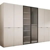 3Xeliving Kleiderschrank, Sandbeige / klares Glas, 3 x 100 x 200 x 51 cm