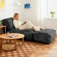 OKWISH Modulares Chaise Longue, Entspannungs-Liege, 1-Sitzer, ergonomisches Design, ausziehbare Couch für Wohnzimmer oder Balkon, Flanell, dunkelgrau