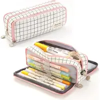 Mc star Federmäppchen Federtaschen Teenager Mädchen Mäppchen Etui Stifte 3 Fach, Große Kapazität Pencil Case für Schule & Büro, Gitter