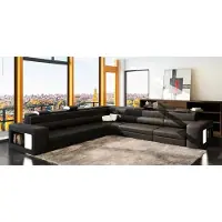 AEA Ledersofa Sofa mit USB Ecksofa Sitz Polster Wohnlandschaft XXL Big Weiden Black