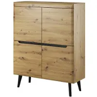 Bettso Kommode Sideboard Highboard Schrank 2 Türen für Wohnzimmer Schlafzimmer auf hohen Holzbeinen NODIS Braun Artisan Eiche mit Schwarz