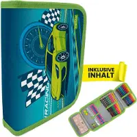 Itenga Schüler-Etui Mäppchen Rennauto Nitron 28 teilig (gefüllt) 1-Zipper