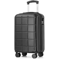 YONSLY Koffer Trolley Reisekoffer Suitcase, Rollkoffer Handgepäck ,mit 4 Rollen360°, Hartschalenreisekoffer, Zahlenschloss, Weicher Gummigriff(M, Schwarz)