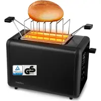 Medion Toaster 2 Scheiben mit Brötchenaufsatz (7 Bräunungsstufen, 5 Automatikprogramme, 850 Watt, Auftauen, Aufwärmen, LED Sensor Touch Display, Krümelschublade, Edelstahl Matt, MD 12102) schwarz