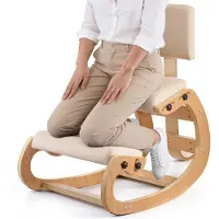 Vevor Ergonomischer Kniestuhl mit Dicken, Integrierten Schaumstoffpolstern & Holzrahmen & Rückenlehne, Einstellbarer Kniehocker zur Entlastung von Nacken und Rücken, Ideal für Zuhause, Büro, Beige