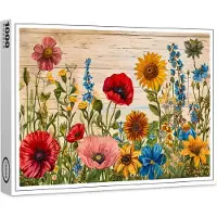Raxxa Premium-Puzzle "Poppies and Wildflowers on Soft Rustic Wood", 1000 Teile