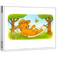 Raxxa Premium-Puzzle „Süße Cartoon-Katze, die sich in einer Gartenhängematte entspannt“, 1000 Teile