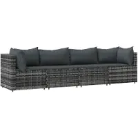 Syfax 4-tlg. Garten-Lounge-Set mit Kissen Grau Poly Rattan