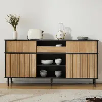Fortuna Lai Kommode mit 4 Schiebetüren und 1 Schublade, Eiche kombiniert mit Schwarz, Maße: 160 B x 40 T x 80 H