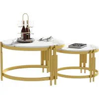 UnboxG Set modularer Couchtische, Marmoroptik, goldfarbenes Metallgestell, runde Tische in zwei Größen