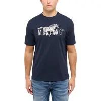 Mustang T-Shirt "Austin-Logoprint", Herren, Gr. M, blau (schwarz saphire), Jersey, Obermaterial: 100% Baumwolle, bedruckt, normal normal, Rundhals, Shirts T-Shirt, Regular fit