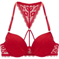 Vivance Push-up-BH , Damen, Gr. 90, Cup C, rot, Spitze, Obermaterial: 69% Polyamid, 21% Polyester, 10% Elasthan, BHs Push-up-BH, mit Spitze in Leo-Optik mit Neckholder-Träger, Dessous