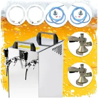 Ich-zapfe Komplett Set Zapfanlage Kontakt 40/K Bierzapfanlage 2-leitig Trockenkühlgerät aus Edelstahl, 50 Liter/h, mit Membranpumpe, Green Line, Zapfkopf 2:Flach,Zapfkopf:NC Adapter