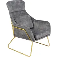 SalesFever Relax Sessel | inkl. Sitz- und Rückenkissen | Bezug Samtvelours | Gestell Metall | B 73 x T 80 x H 102 cm | grau – messingfarben