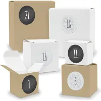 Itenga Adventskalender zum Füllen 24x Quader Würfel gemischt WEISS / BRAUN + Sticker (V03 Z13)