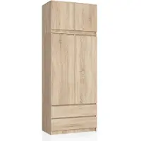 Akord Kleiderschrank S90 mit Aufsatz Sonoma-Eiche 90 cm 2 Türen 2 Schubladen 6 Ebenen B90 x H234 x T51 cm
