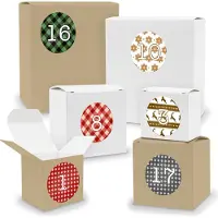 Itenga Adventskalender zum Füllen 24x Quader Würfel gemischt WEISS / BRAUN + Sticker (V03 Z06)