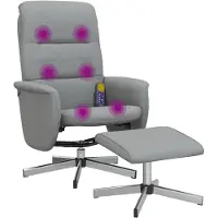 vidaXL Massagesessel mit Fußhocker Hellgrau Stoff