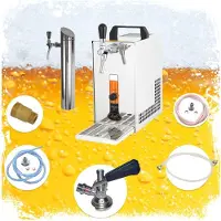 Ich-zapfe Untertheken Komplett Set - Bier Zapfanlage, Bierzapfanlage PYGMY 20/K mit Membranpumpe, 1-leitig Trockenkühlgerät aus Edelstahl, 25 Liter/h, inkl. Schanksäule, Green Line, Korb