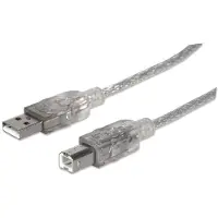 Manhattan Hi-Speed USB B Anschlusskabel, USB 2.0, Typ A Stecker - Typ B Stecker, 480 Mbps, 3 m, Silber, 3 m, USB A, USB B, USB 2.0, Stecker/Stecker, Silber