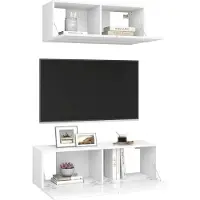 vidaXL 2-tlg. TV-Schrank-Set Weiß Holzwerkstoff