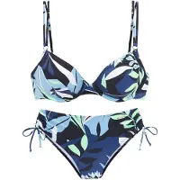 Sunseeker Bügel-Bikini "Allis", Damen, Gr. 38, Cup B, blau, mint, Microfaser, Microfaser, bedruckt, Bikini-Sets Bügel-Bikini, mit kleinen Zierringen am Top