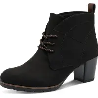 Marco Tozzi Schnürstiefelette , Damen, Gr. 38, schwarz, Lederimitat, Textil, Veloursleder, unifarben, Basic, Schuhe Schnürstiefelette, Blockabsatz, Ankleboots, Schnürboots mit Ziernähten, Topseller
