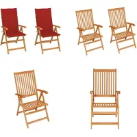 vidaXL Gartenstühle 2 Stk. mit Roten Kissen Massivholz Teak - Gartenstuhl - Gartenstühle - Gartensessel - Klappstuhl