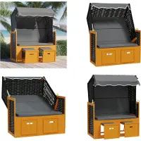 vidaXL Strandkorb mit Dach Poly Rattan & Massivholz Schwarz Anthrazit - Strandkorb - Strandkörbe - Sonnenliege - Strandliege