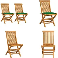 vidaXL Gartenstühle mit Grünen Kissen 2 Stk. Massivholz Teak - Gartenstuhl - Gartenstühle - Holz-Gartenstuhl - Holz-Gartenstühle