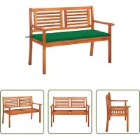 The Living Store 2-Sitzer-Gartenbank mit Auflage 120 cm Massivholz Eukalyptus