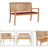 The Living Store Stapelbare Gartenbank mit Auflage 128,5 cm Massivholz Teak