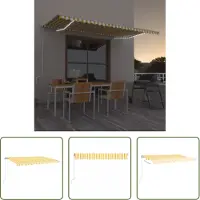 The Living Store Markise Manuell Einziehbar mit LED 500x300 cm Gelb und Weiß