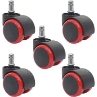 Mendler 5er-Set Hartbodenrollen HWC-H86, Bürostuhl-Rollen Stuhlrollen, 150kg belastbar Ø 11mm rot