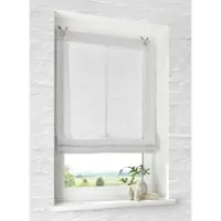 Kutti Heimtextilien Raffrollo mit Ösen Brondy weiss halbtransparent Leinenoptik Raffgardine mit Hakenaufhängung ohne Bohren Breite 60 cm x Höhe 140 cm