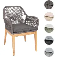 Mendler Gartenstuhl HWC-H56b, Sessel Outdoor Stuhl, wetterfest Seilgeflecht Rope Holz Akazie grau Kissen anthrazit
