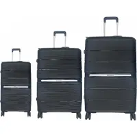 Hoffmans 3-teiliges Hartschalenkofferset mit 4 Doppelrädern, 360° Rollensystem mit sehr leisen Schwarz