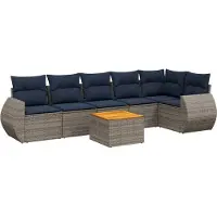 Syfax 7-teiliges Gartensofa-Set mit Kissen, grau, Polyrattan